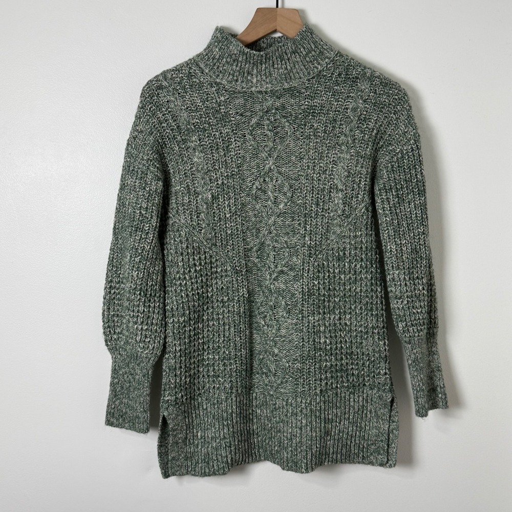 FatFace Sweater Women 6 Green Cable Knit Mock Neck Cotton Wool Chunky Fisherman